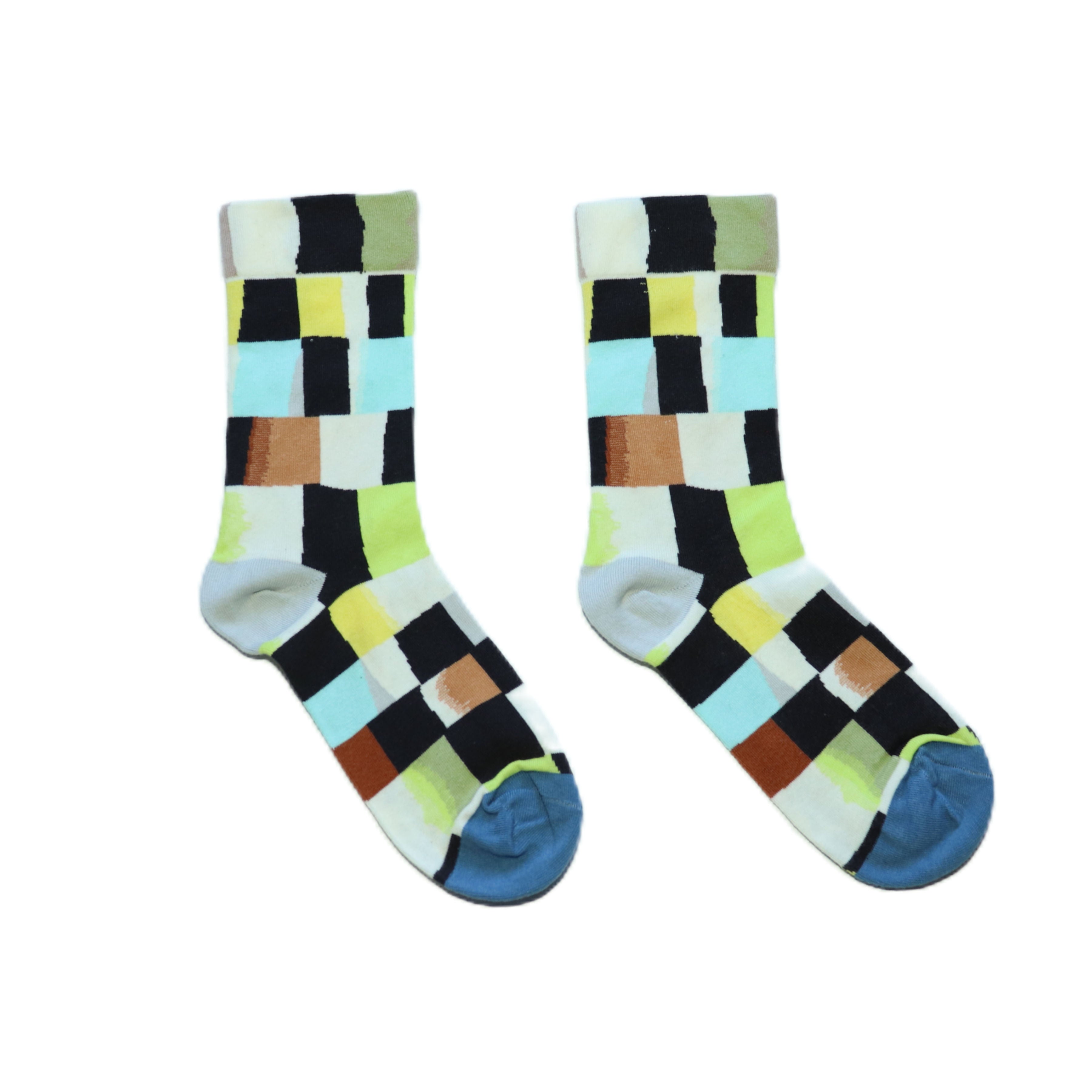 Grey Socks with Neon and Black Block Design