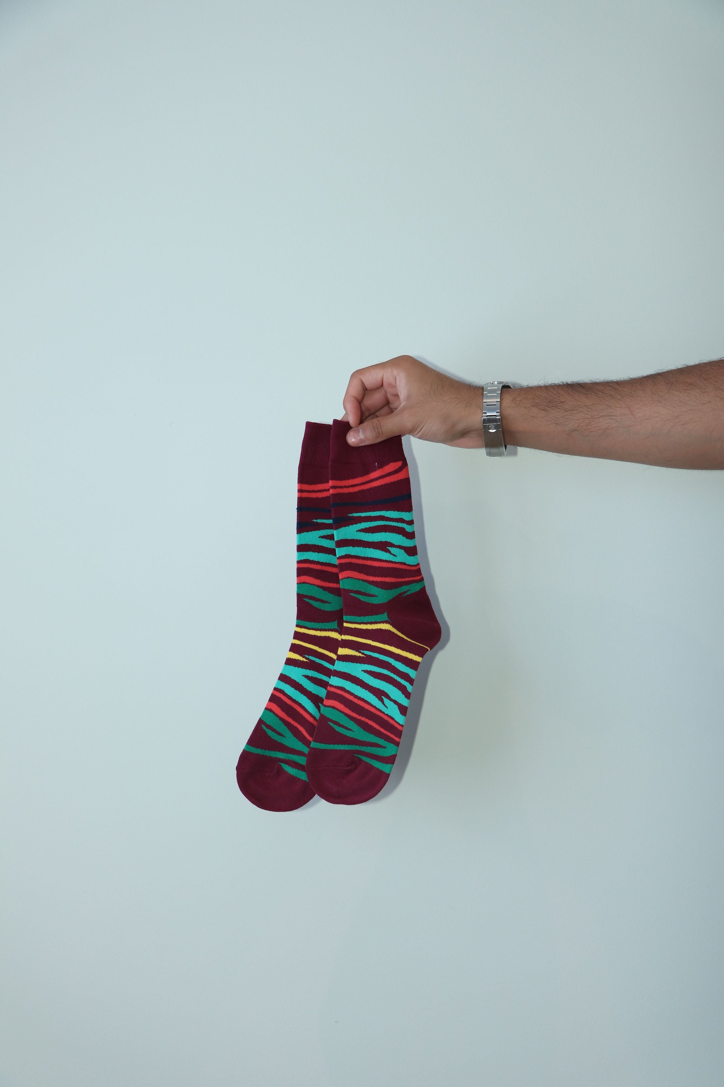 Maroon Socks with Tiger Stripes Design